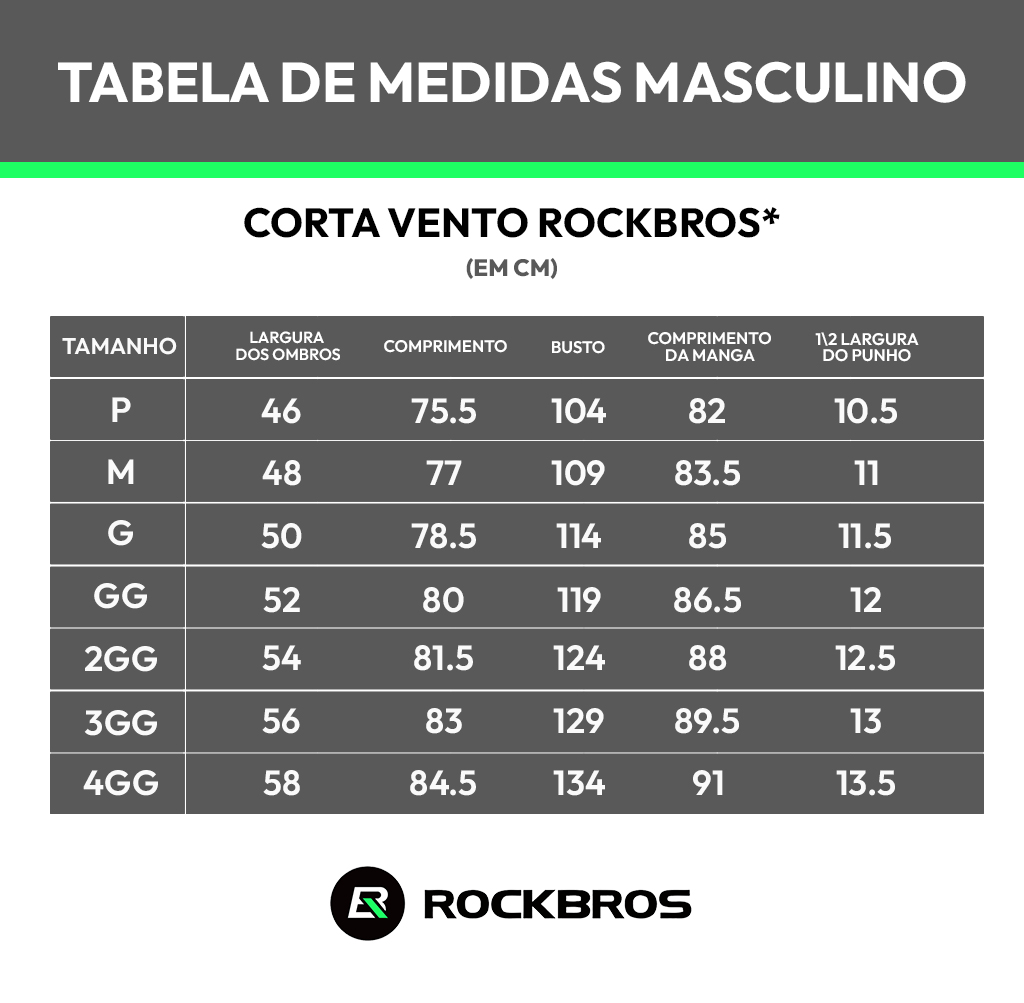 Jaqueta para Bicicleta Medidas